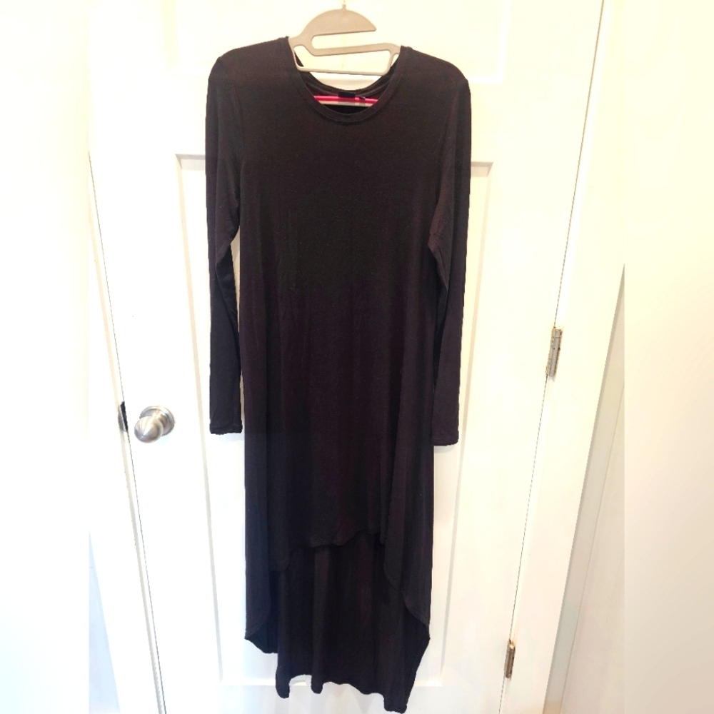 Kaari Blue Black Long Sleeve High Low Hem Dress Size Small Stretchy Basic